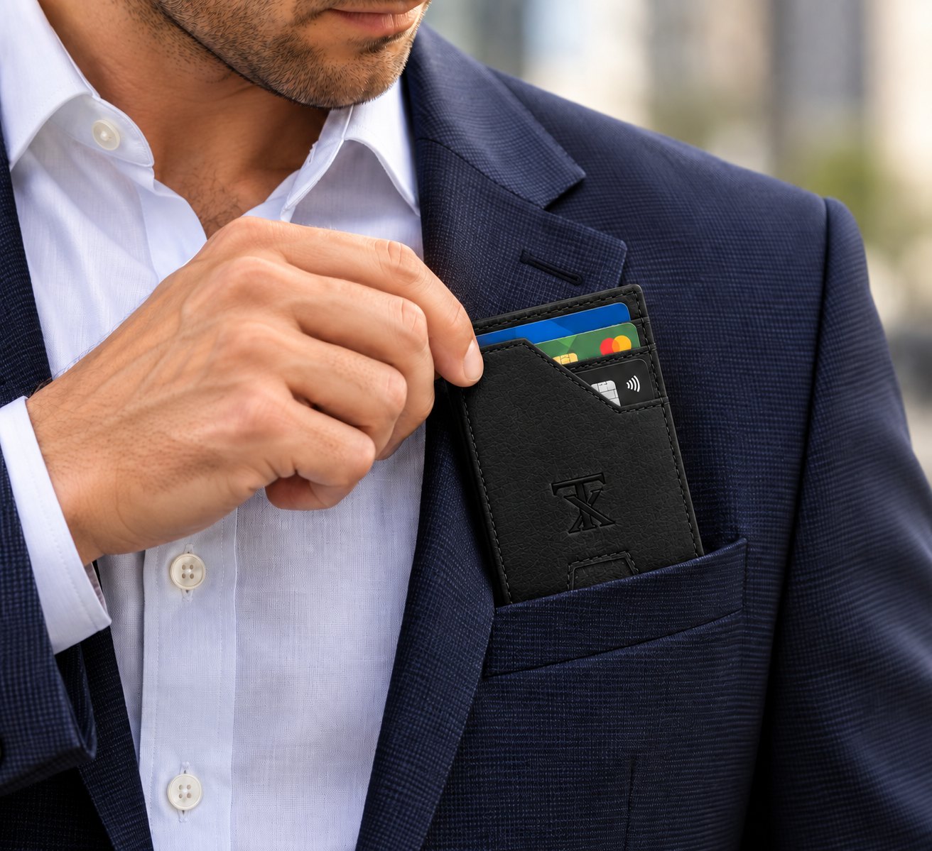 Slim Card Holder, slipped into a jacket